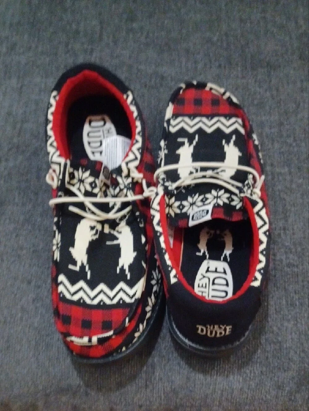 Hey Dude Men's Red, Black & White Patterned Boat Shoes